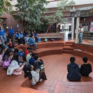 Students of Westwood Community High School, Alberta gathered outside the school compound