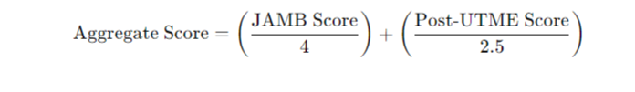 screenshot of formula for adding post-UTME score and JAMB score contributions in a 60:40 ratio method of calculating JAMB aggregate score