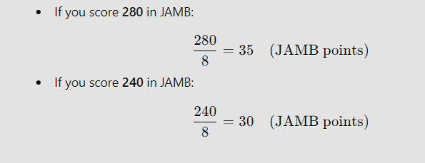 screenshot of JAMB score and its aggregate point