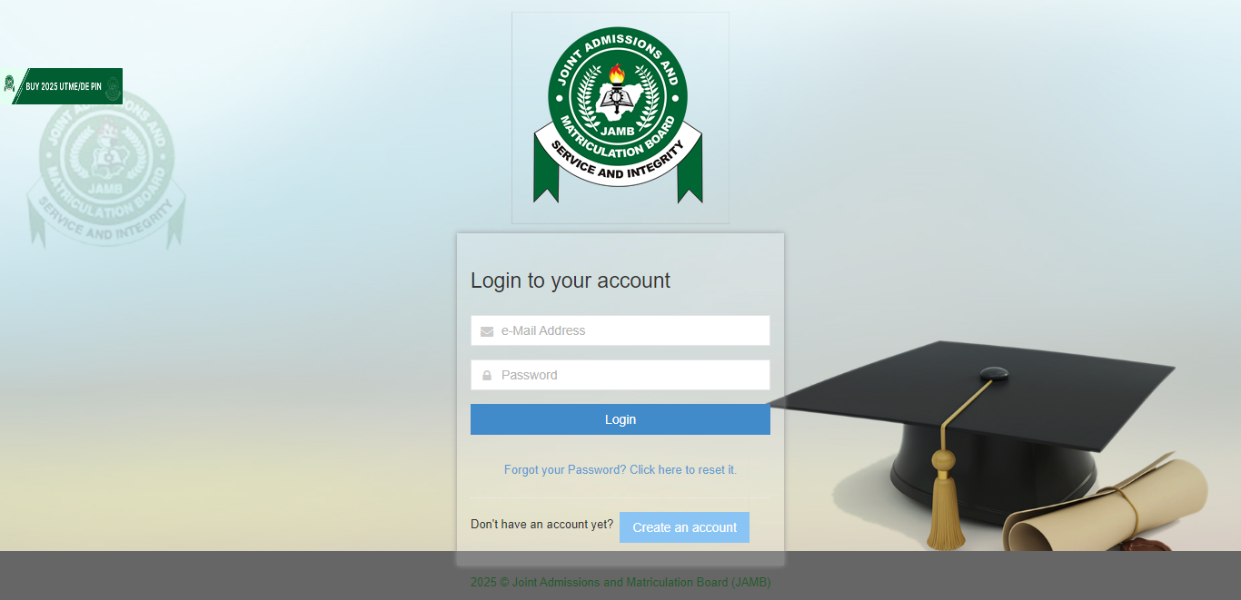 A screenshot of JAMB e-facility portal