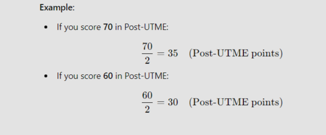 screenshot of post-UTME score to be converted to aggregate points